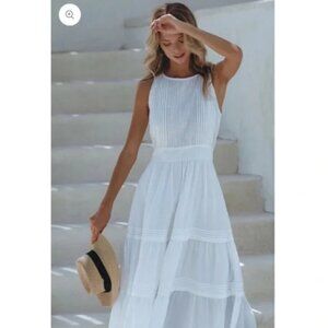 Pampelone White Perle Pleated Tiered Midi Dress S